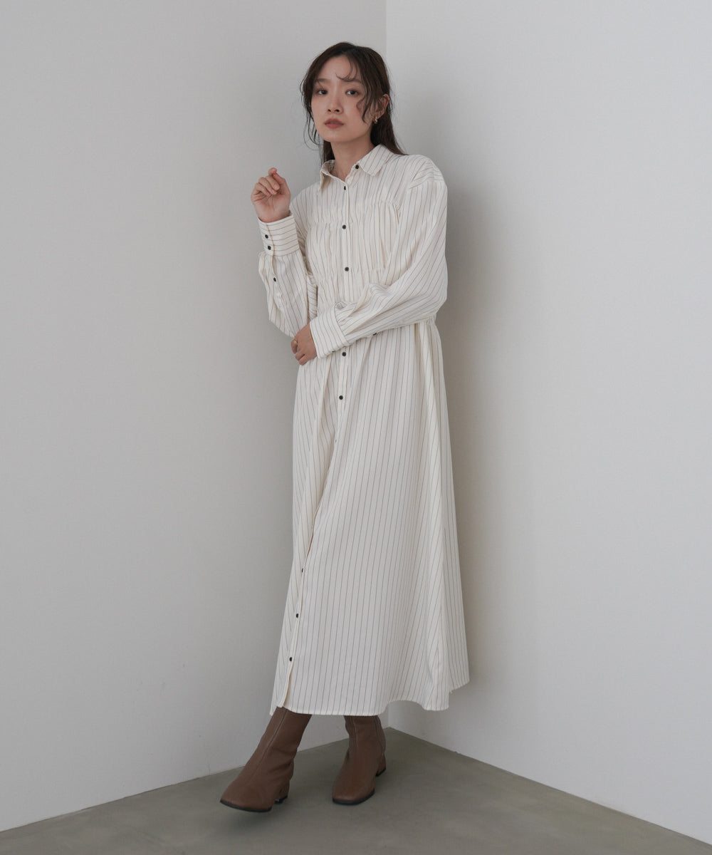 ストライプビスチェ風シャツワンピース