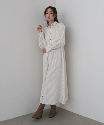 ストライプビスチェ風シャツワンピース