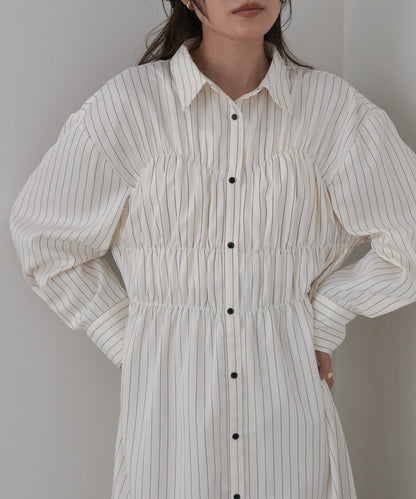 ストライプビスチェ風シャツワンピース