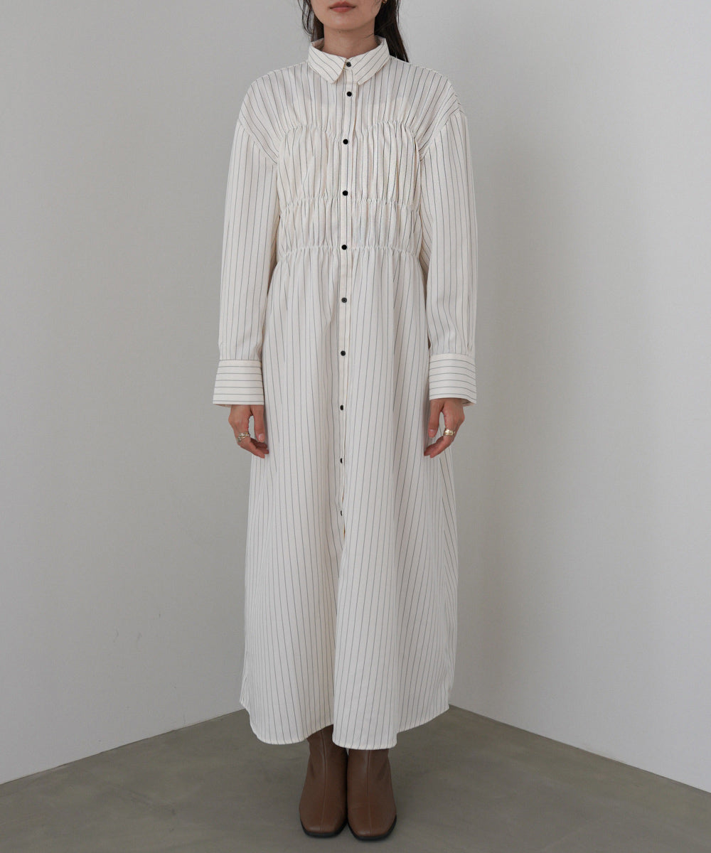 ストライプビスチェ風シャツワンピース