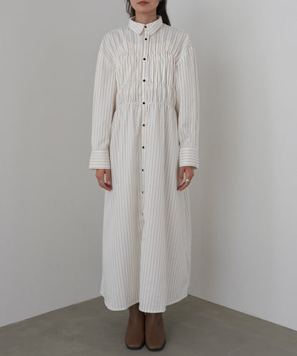 ストライプビスチェ風シャツワンピース