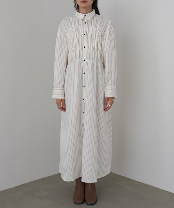 ストライプビスチェ風シャツワンピース