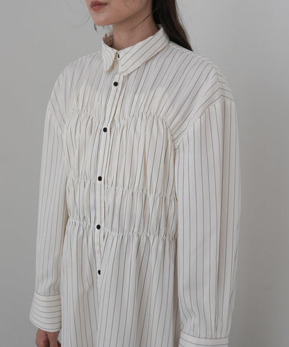 ストライプビスチェ風シャツワンピース