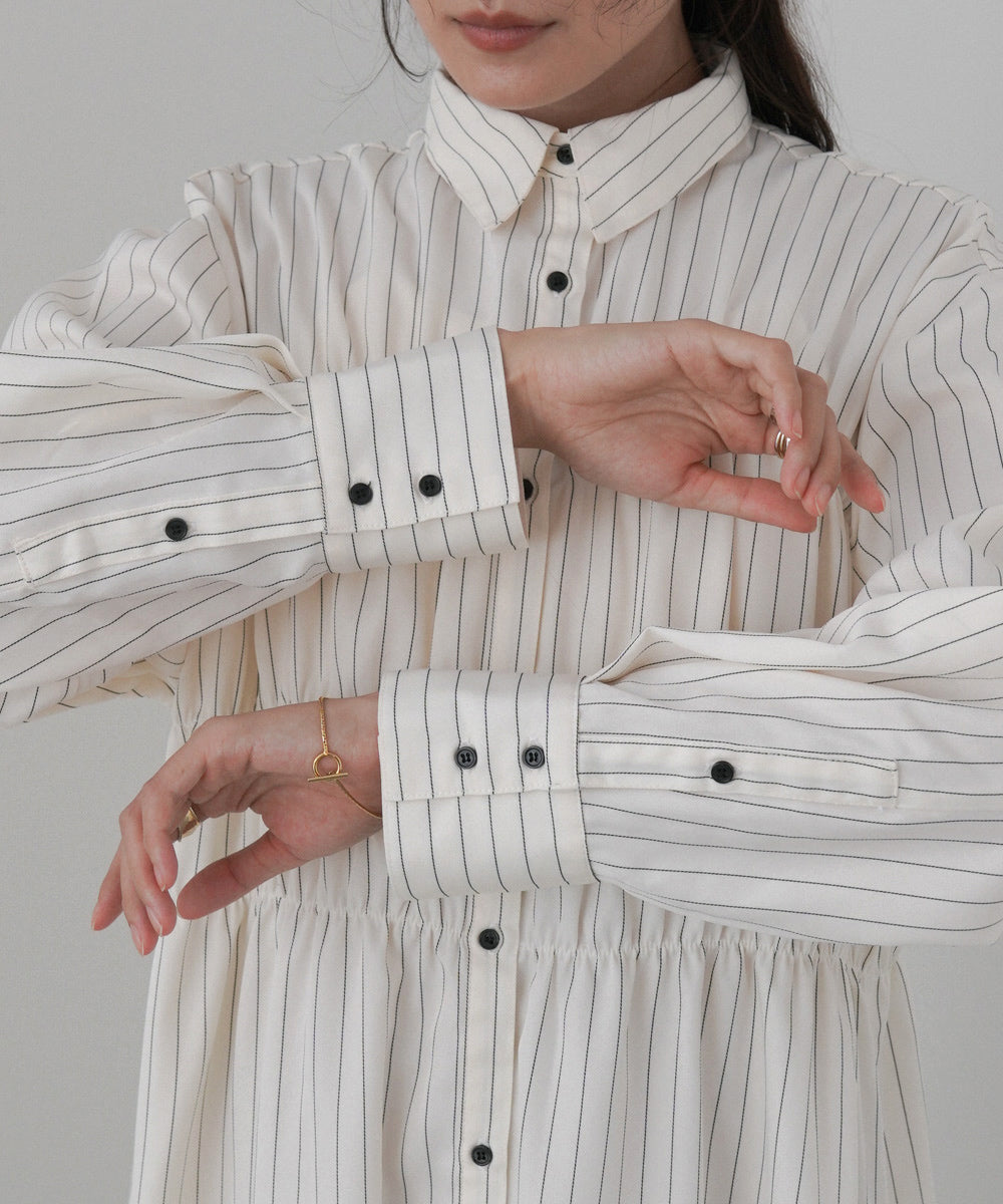 ストライプビスチェ風シャツワンピース