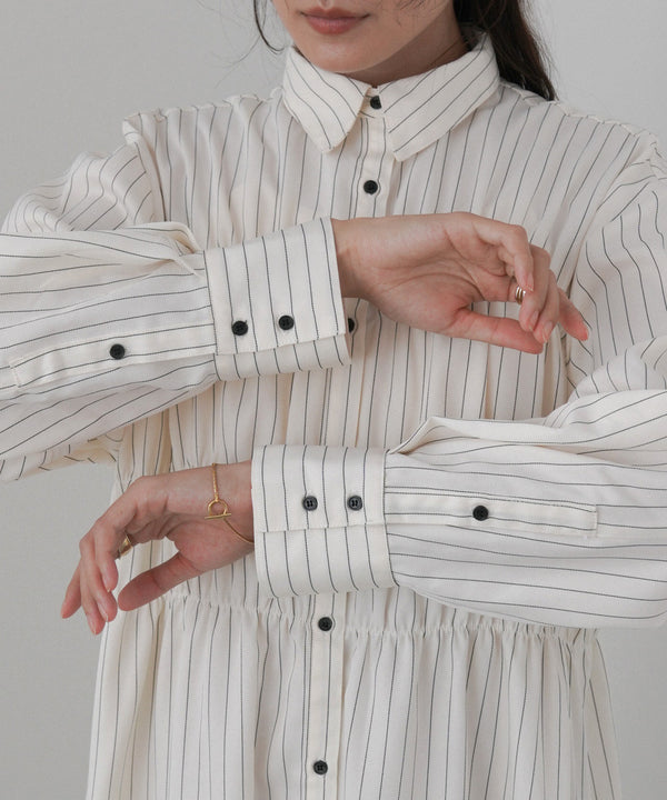 ストライプビスチェ風シャツワンピース