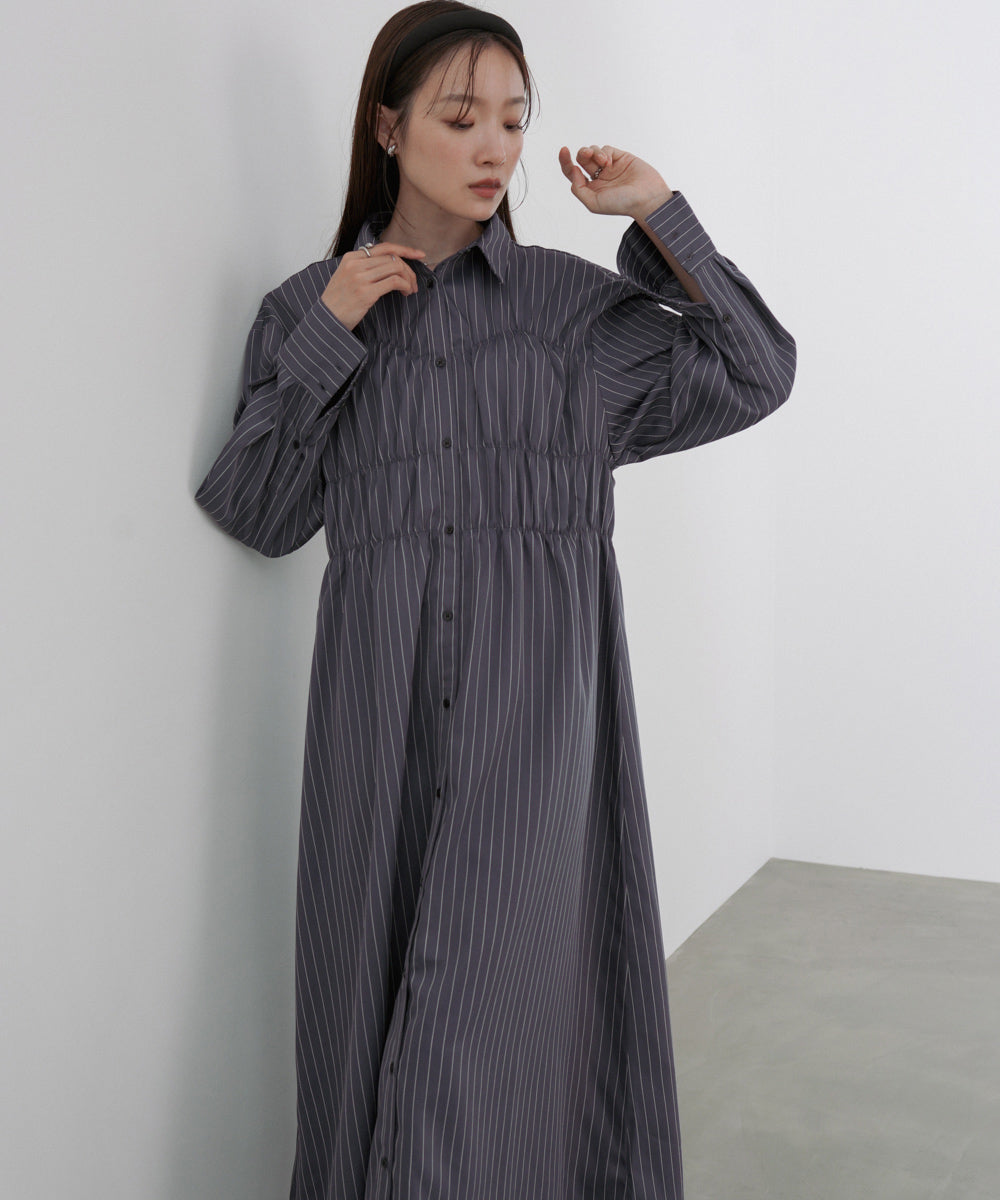 ストライプビスチェ風シャツワンピース