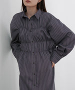 ストライプビスチェ風シャツワンピース