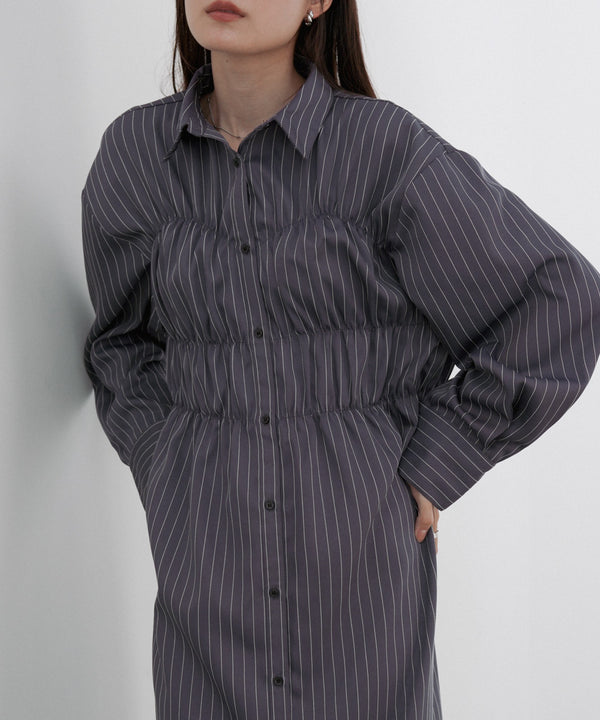 ストライプビスチェ風シャツワンピース