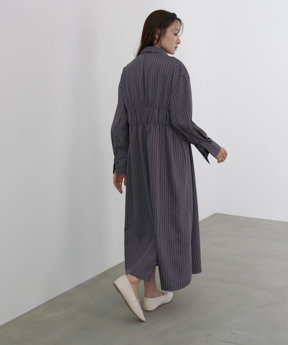 ストライプビスチェ風シャツワンピース