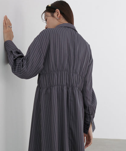 ストライプビスチェ風シャツワンピース