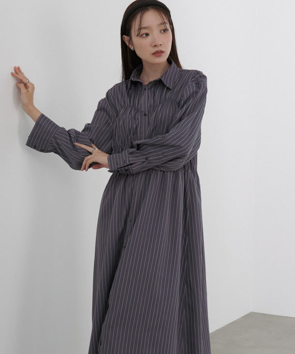 ストライプビスチェ風シャツワンピース