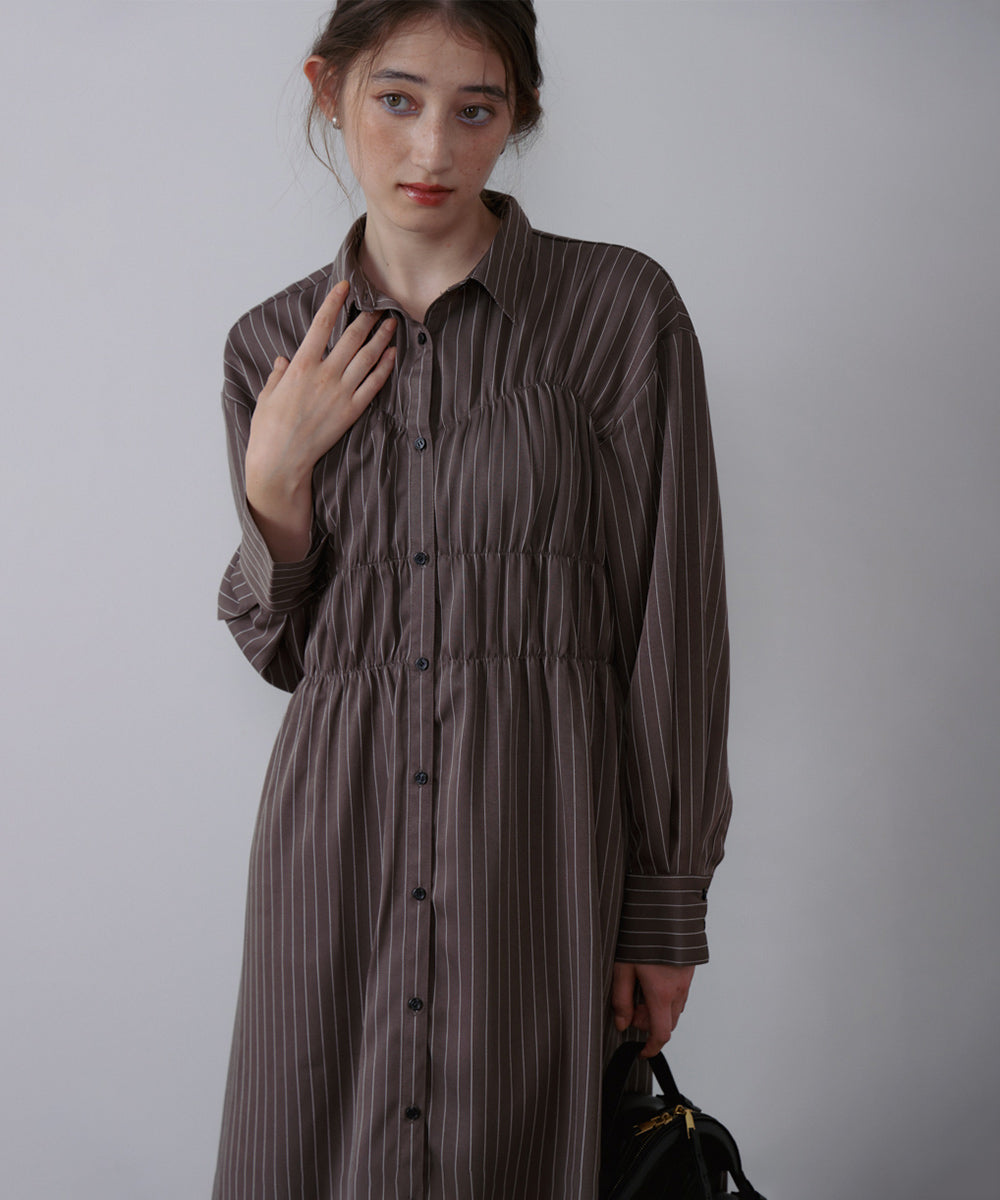 ストライプビスチェ風シャツワンピース