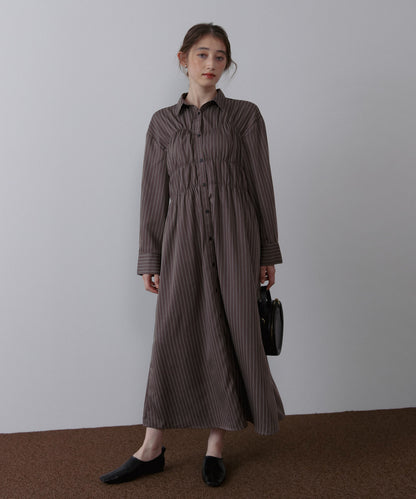 ストライプビスチェ風シャツワンピース