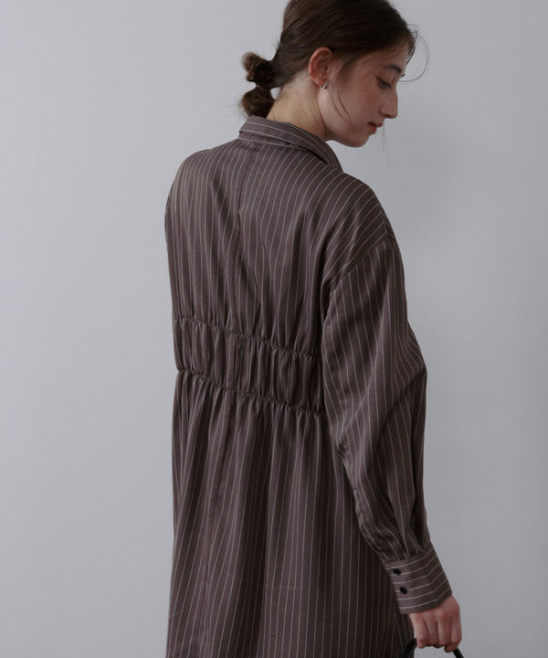 ストライプビスチェ風シャツワンピース