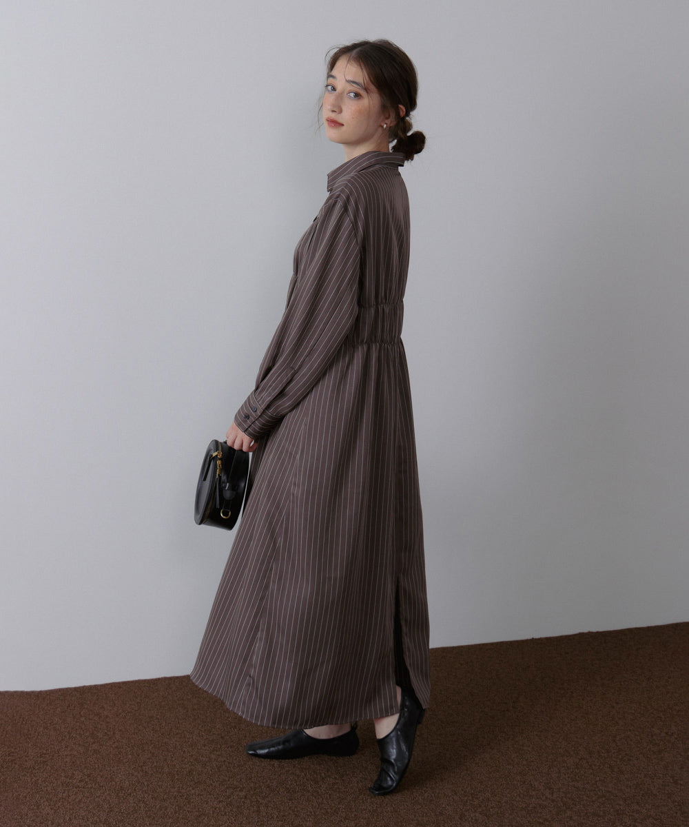 ストライプビスチェ風シャツワンピース