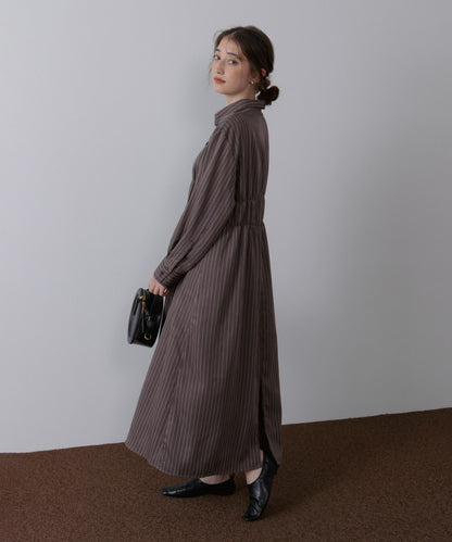 ストライプビスチェ風シャツワンピース