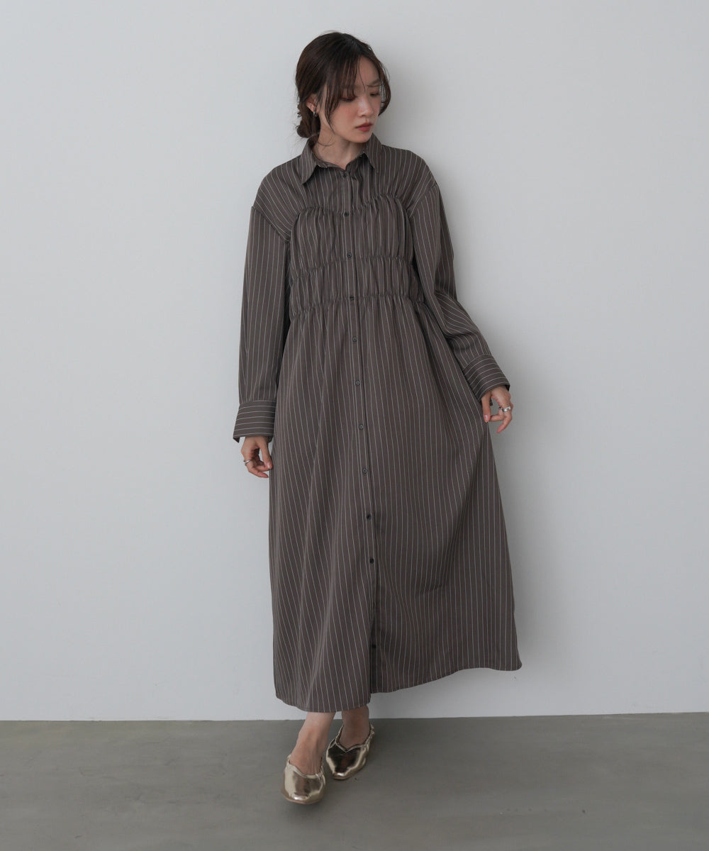 ストライプビスチェ風シャツワンピース