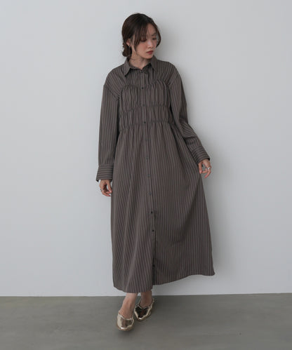 ストライプビスチェ風シャツワンピース