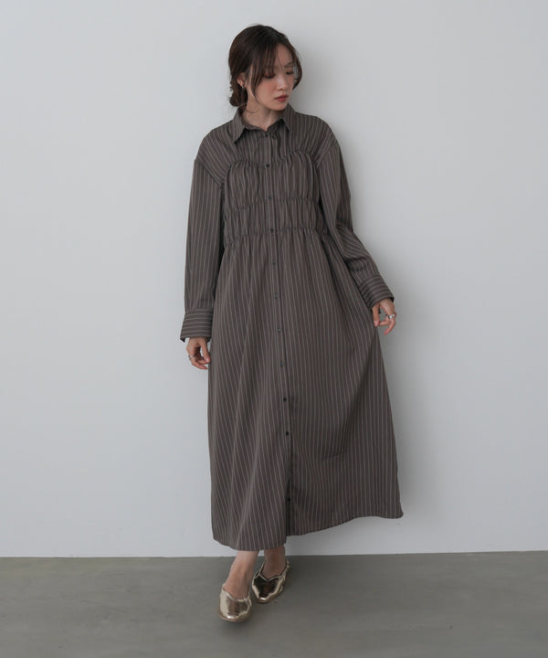 ストライプビスチェ風シャツワンピース