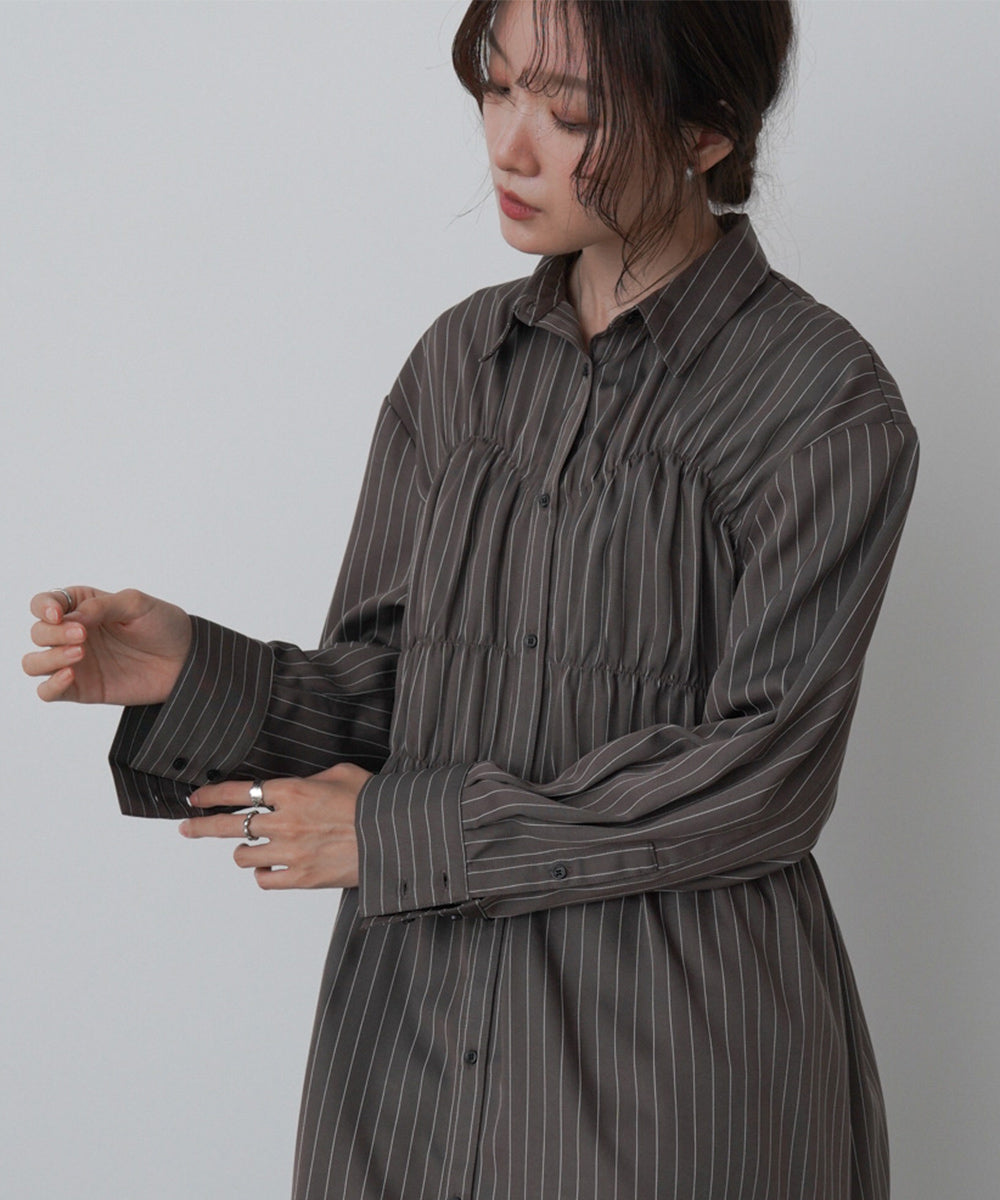ストライプビスチェ風シャツワンピース