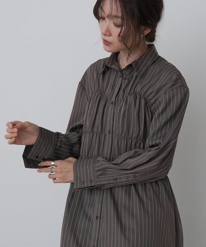 ストライプビスチェ風シャツワンピース