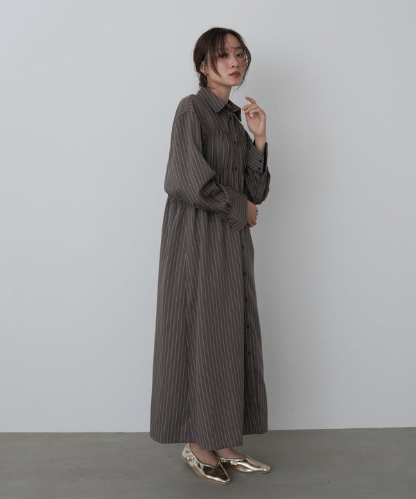 ストライプビスチェ風シャツワンピース