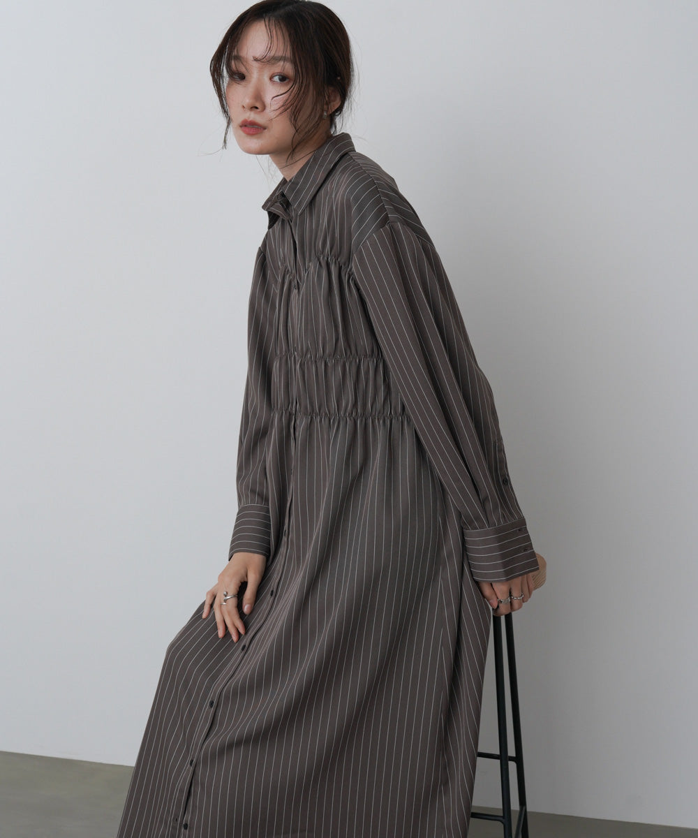 ストライプビスチェ風シャツワンピース