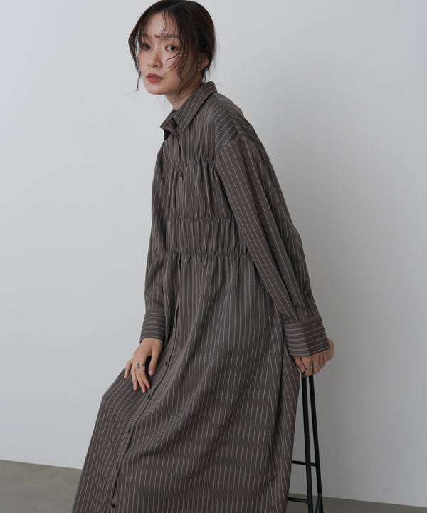 ストライプビスチェ風シャツワンピース