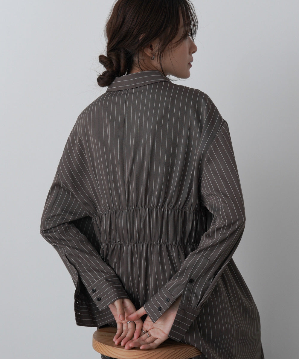 ストライプビスチェ風シャツワンピース