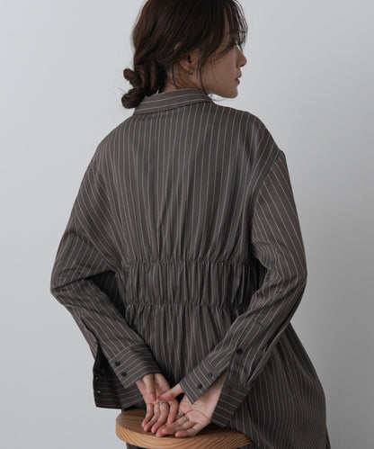 ストライプビスチェ風シャツワンピース