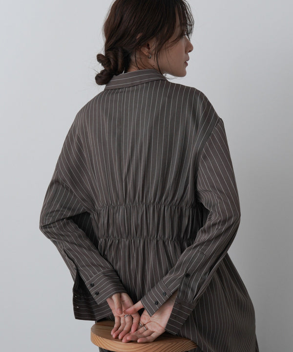 ストライプビスチェ風シャツワンピース