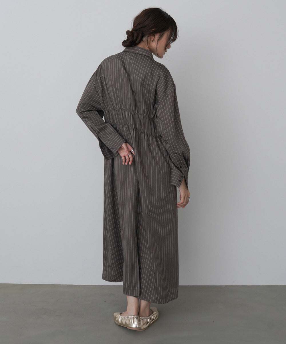 ストライプビスチェ風シャツワンピース