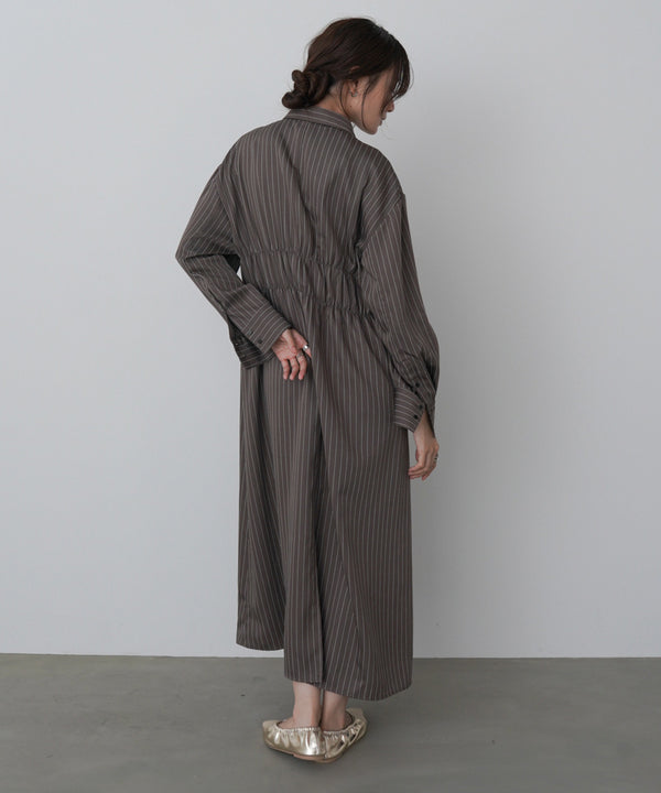 ストライプビスチェ風シャツワンピース