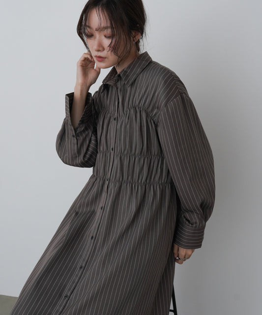 ストライプビスチェ風シャツワンピース