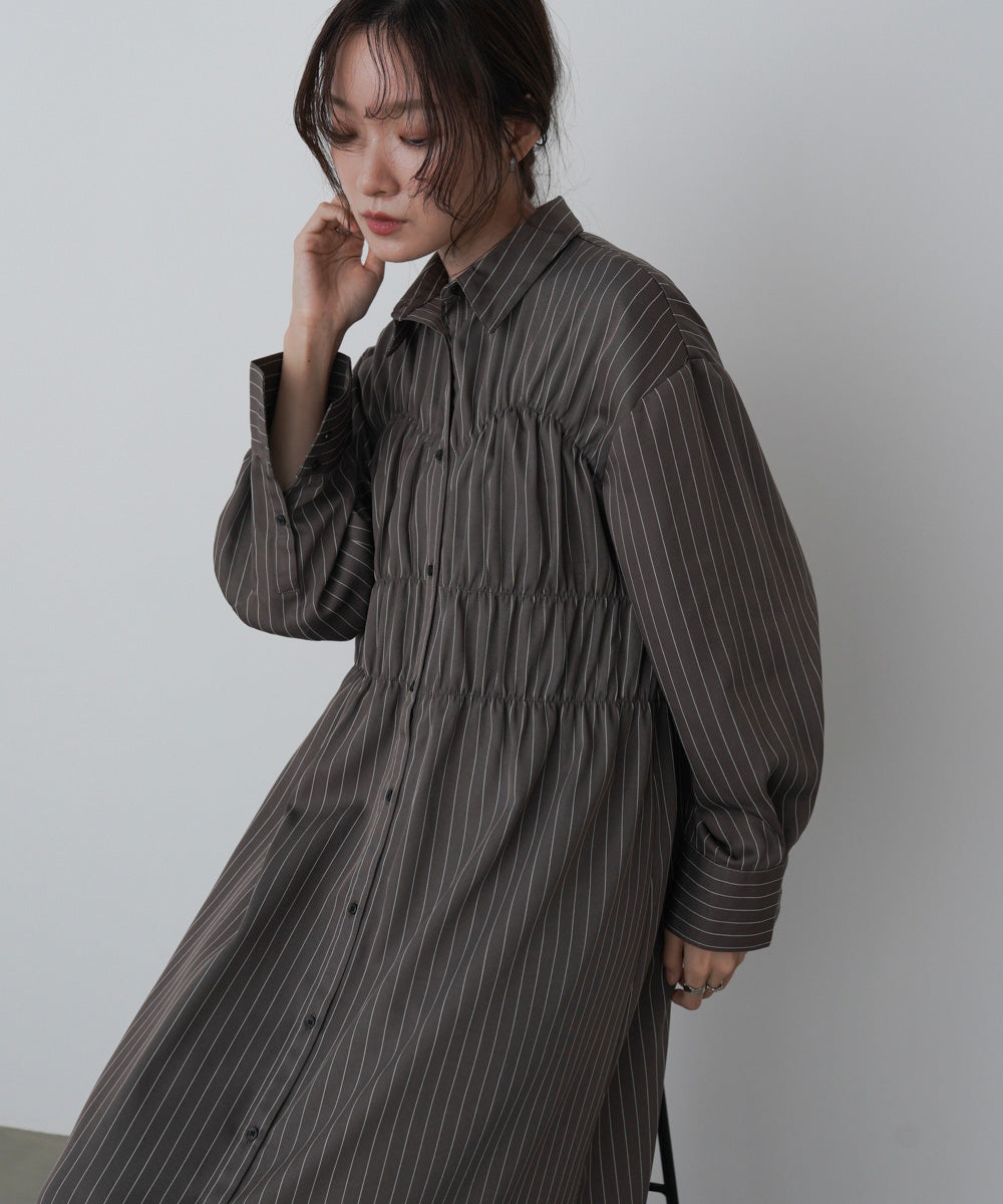 ストライプビスチェ風シャツワンピース