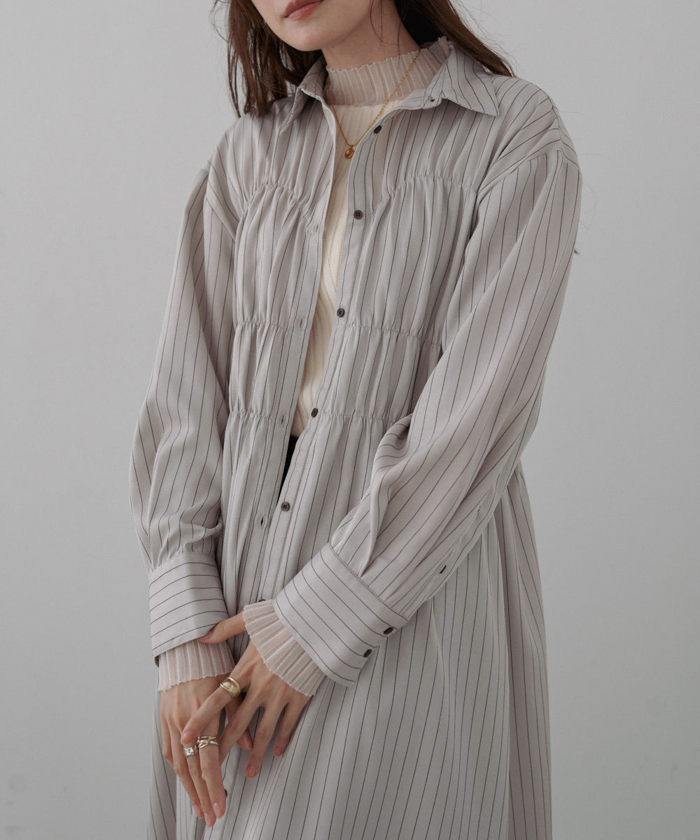 ストライプビスチェ風シャツワンピース