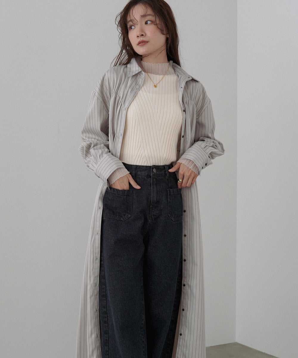 ストライプビスチェ風シャツワンピース