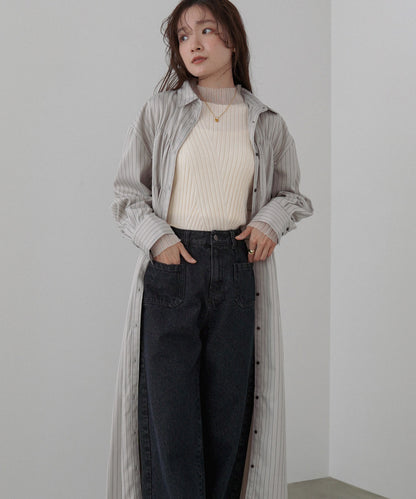 ストライプビスチェ風シャツワンピース