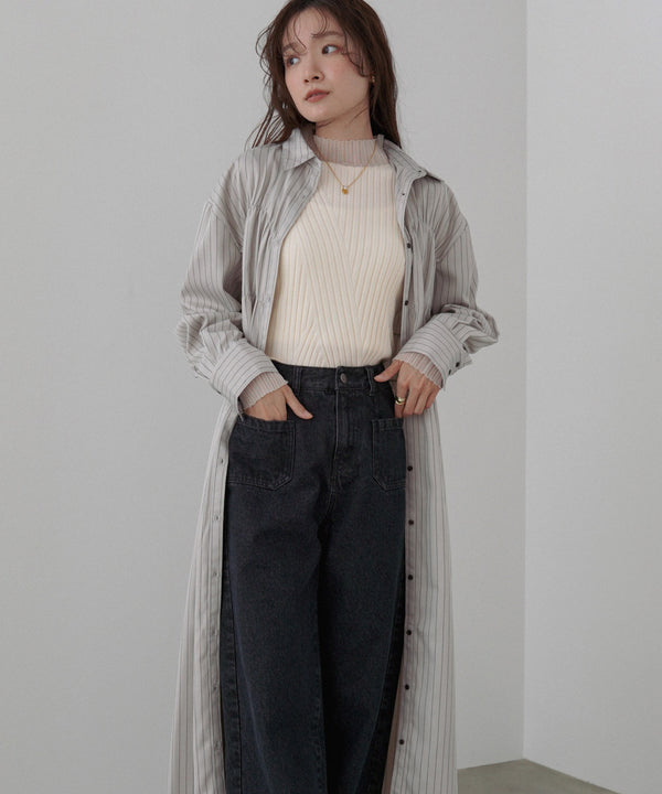 ストライプビスチェ風シャツワンピース