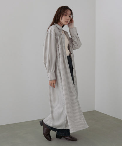 ストライプビスチェ風シャツワンピース