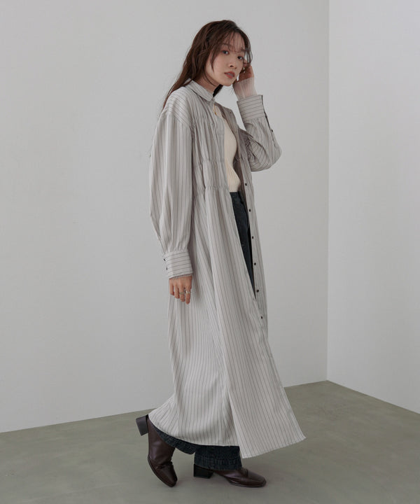 ストライプビスチェ風シャツワンピース