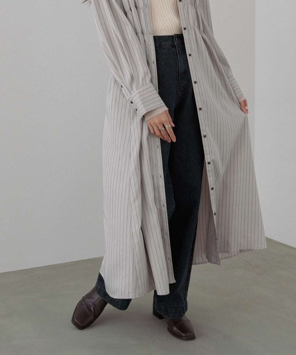 ストライプビスチェ風シャツワンピース