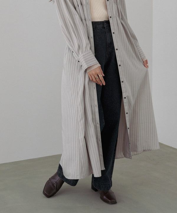 ストライプビスチェ風シャツワンピース