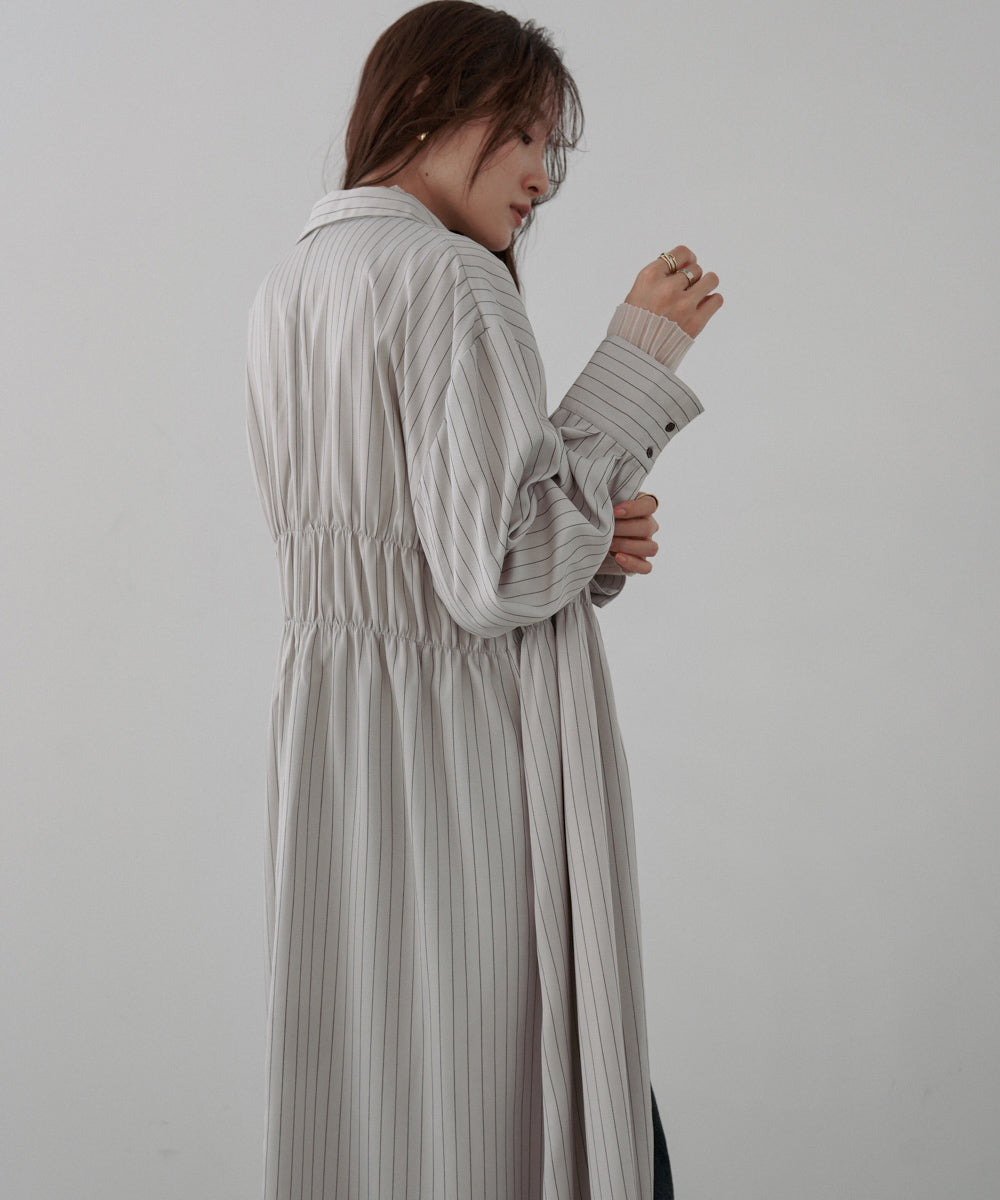 ストライプビスチェ風シャツワンピース