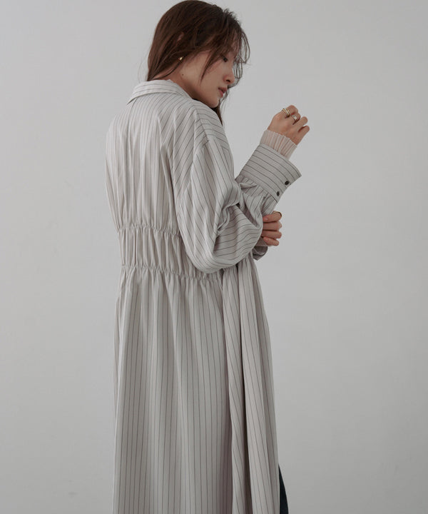 ストライプビスチェ風シャツワンピース