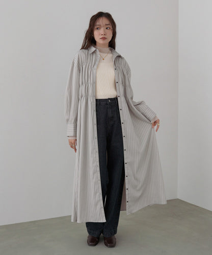 ストライプビスチェ風シャツワンピース