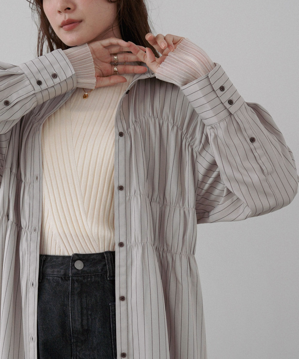 ストライプビスチェ風シャツワンピース