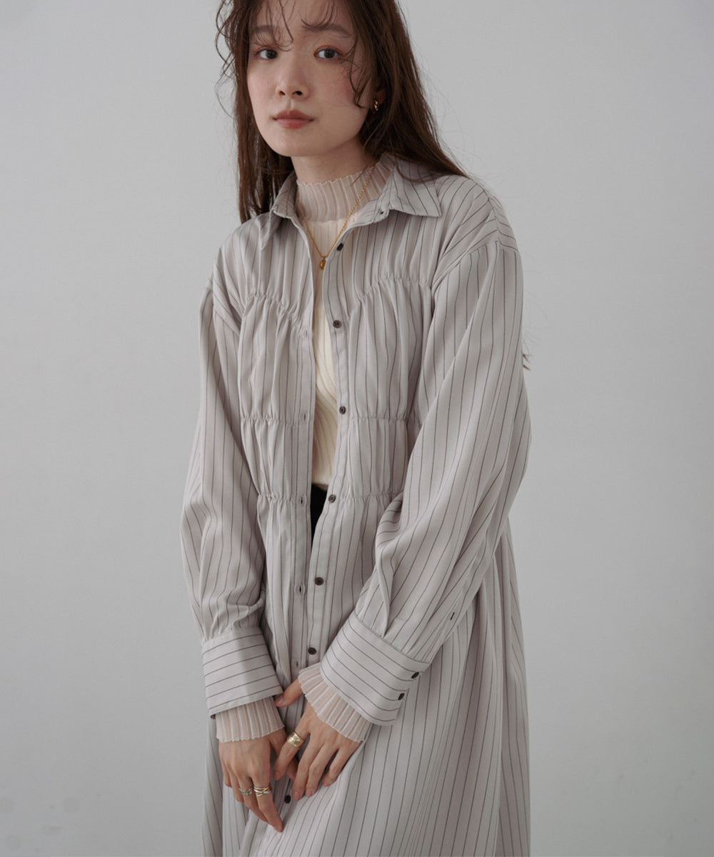 ストライプビスチェ風シャツワンピース