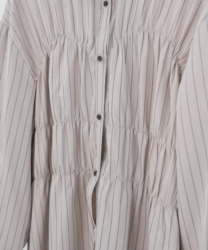 ストライプビスチェ風シャツワンピース