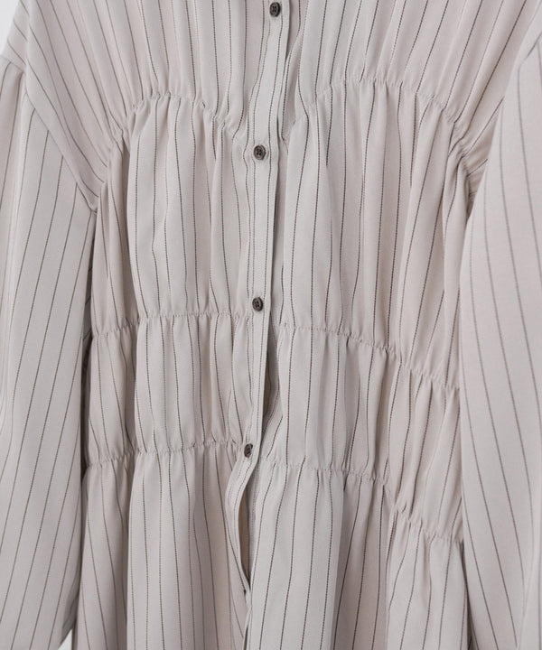 ストライプビスチェ風シャツワンピース